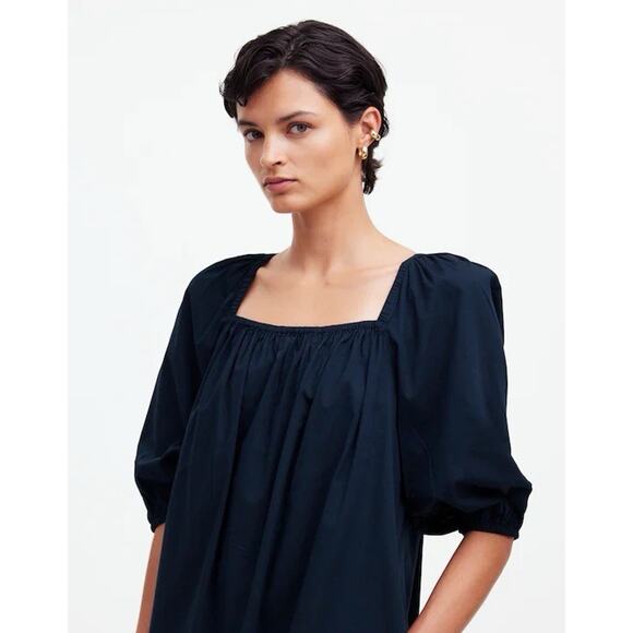 Madewell Square Neck Puff Sleeve Mini Dress Navy SZ 00 Babydoll Breezy Summer - Picture 10 of 11